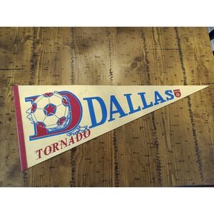 Vintage Dallas Tornado NASL Soccer Pennant Signed Neil Cohen 6 Blue Red Felt